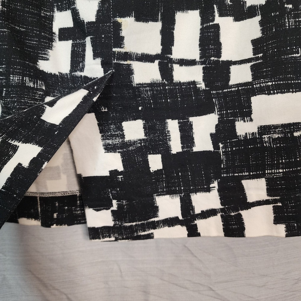 SANDRO Size 8 Black Geometric Plaid Brushstroke Cotton Stretch Pencil Skirt - Picture 6 of 9